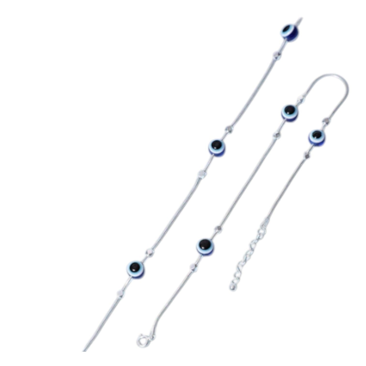 Evil Eye Beaded Rhodium Plated 925 Sterling Silver Kesardeep Impex Chain Anklet By Women